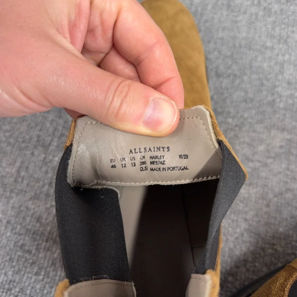 All Saints Harley Chelsea Slip On Suede Boots Men 13 (46 EU) Tan Brown Leather